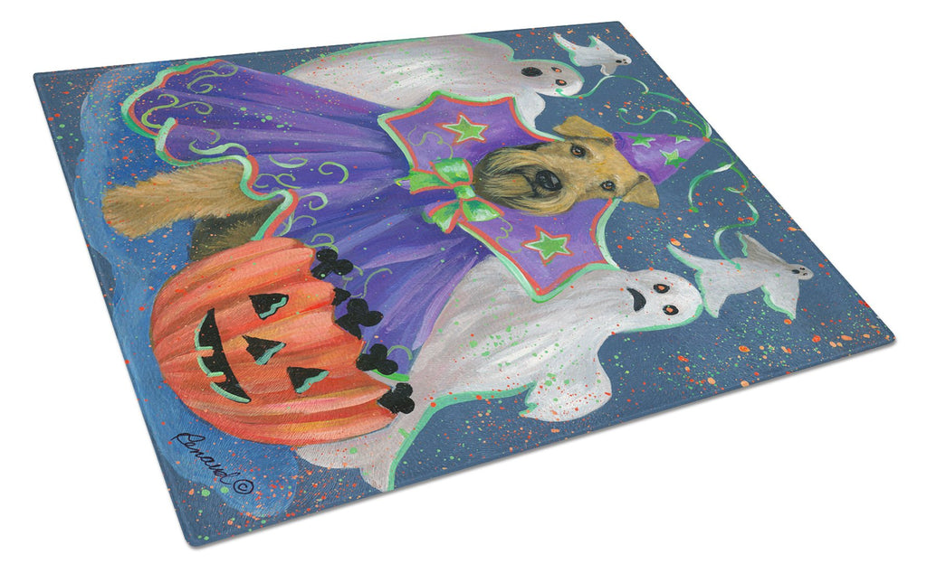 Airedale Boo Hoo Halloween Cutting Board Tempered Glass Kitchen Cutting Surface, Heat Resistant Chopping, Non-Slip Feet, Food Prep & Serving