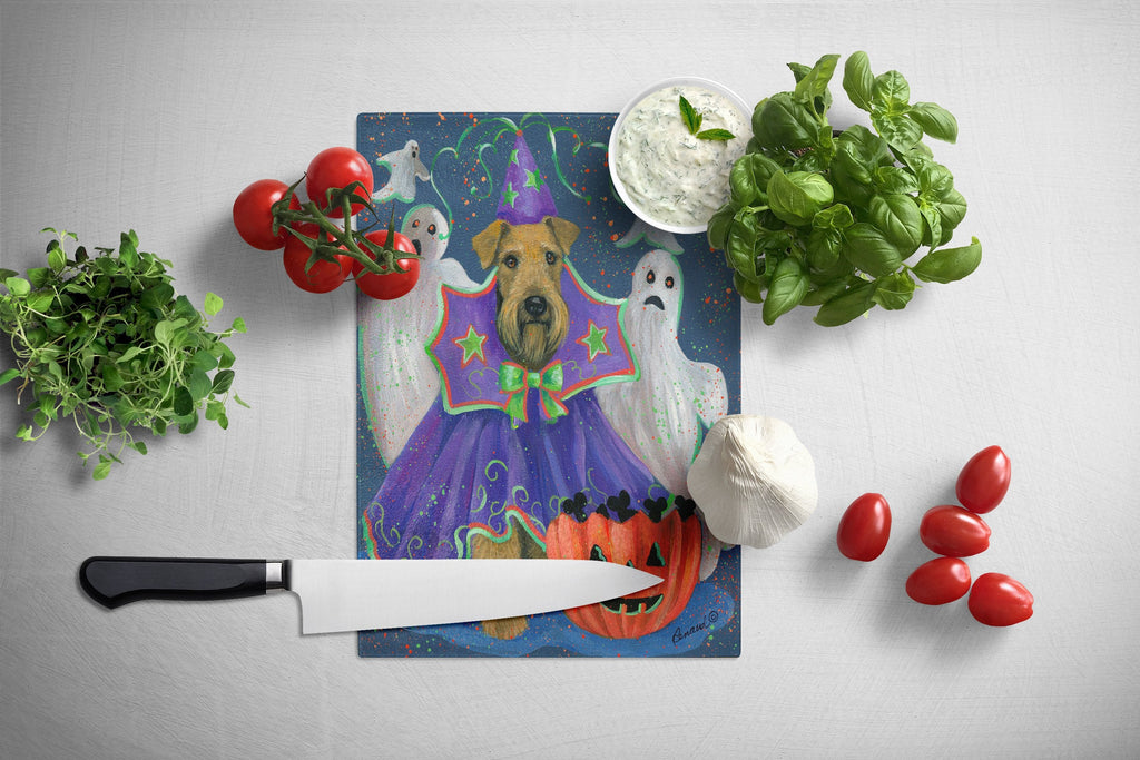 Airedale Boo Hoo Halloween Cutting Board Tempered Glass Kitchen Cutting Surface, Heat Resistant Chopping, Non-Slip Feet, Food Prep & Serving