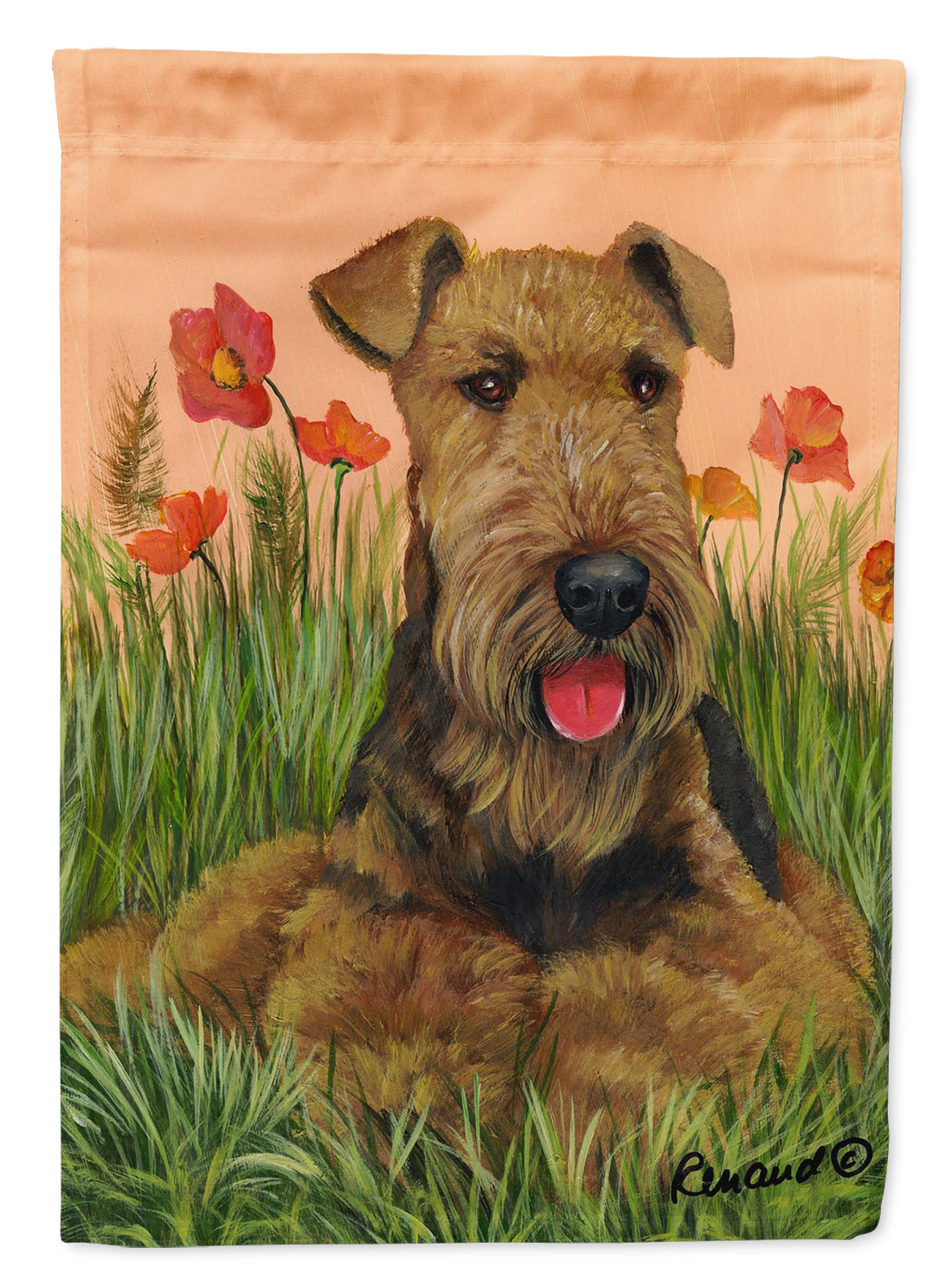 Airedale Terrier Poppies House Flag 28x40 Porch Sleeve Pole Decorative Outside Yard Banner Artwork Wall Hanging, Polyester