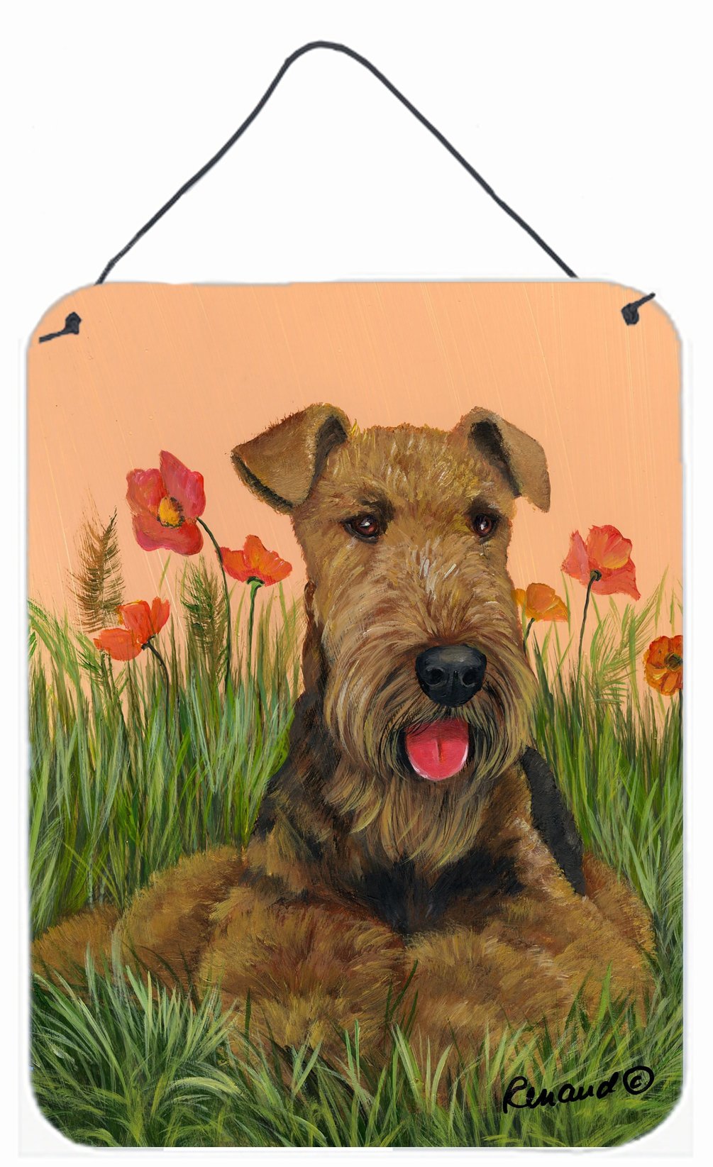 Airedale Terrier Poppies Wall or Door Hanging Prints Aluminum Metal Sign Kitchen Wall Bar Bathroom Plaque Home Decor Front Door Plaque, 12x16, Multicolor