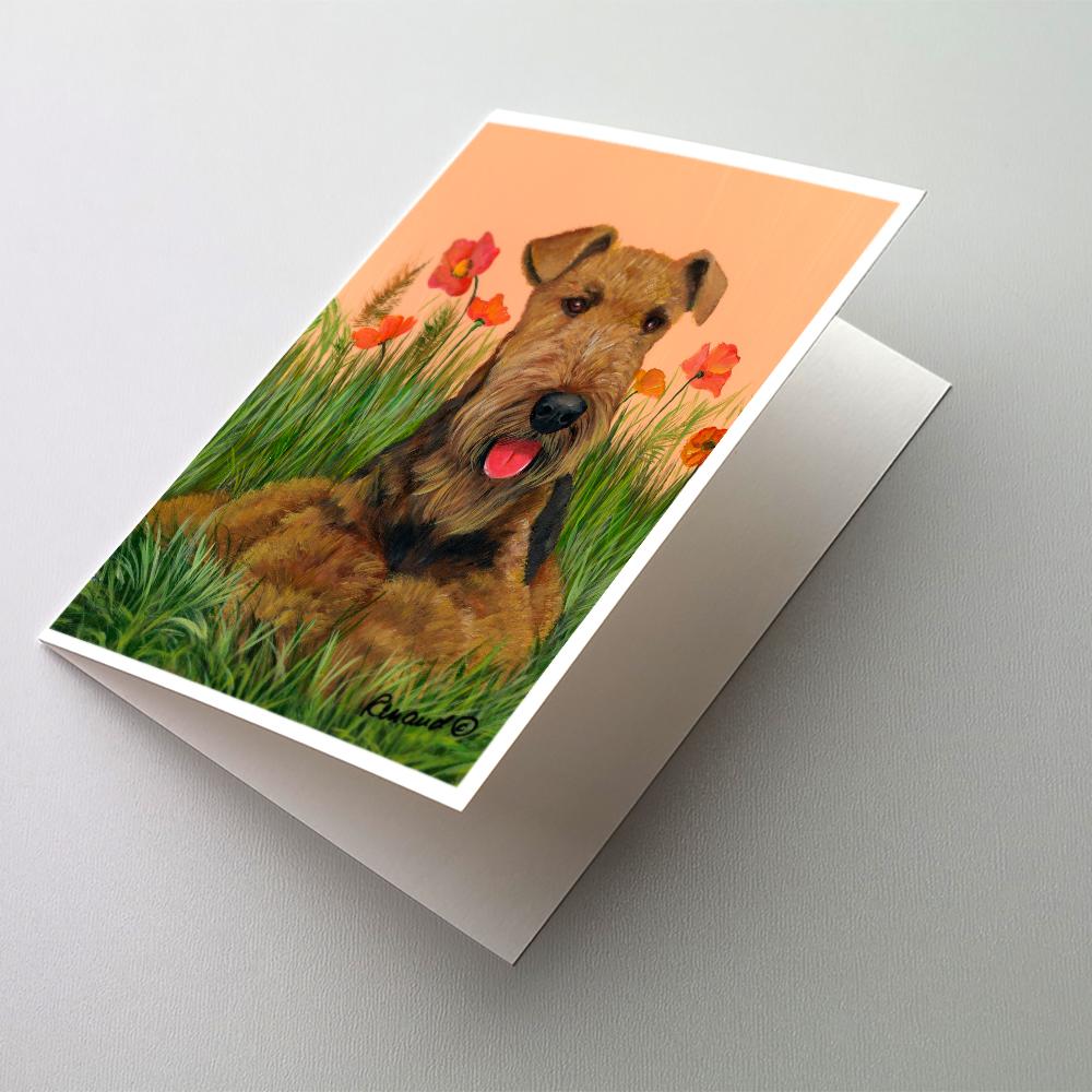 Airedale Terrier Poppies Greeting Cards Pack of 8 Blank Cards with Envelopes Whimsical A7 Size 5x7