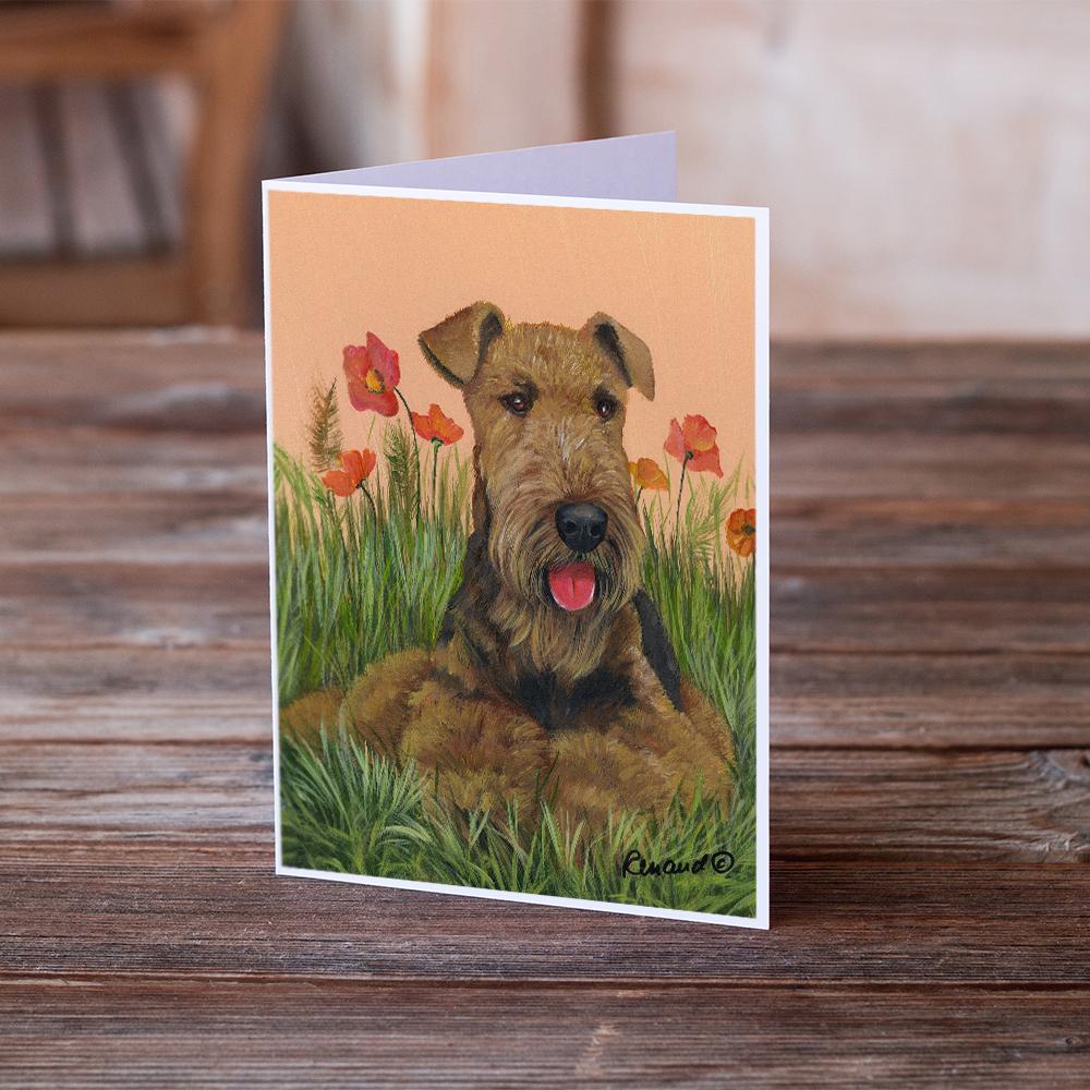 Airedale Terrier Poppies Greeting Cards Pack of 8 Blank Cards with Envelopes Whimsical A7 Size 5x7