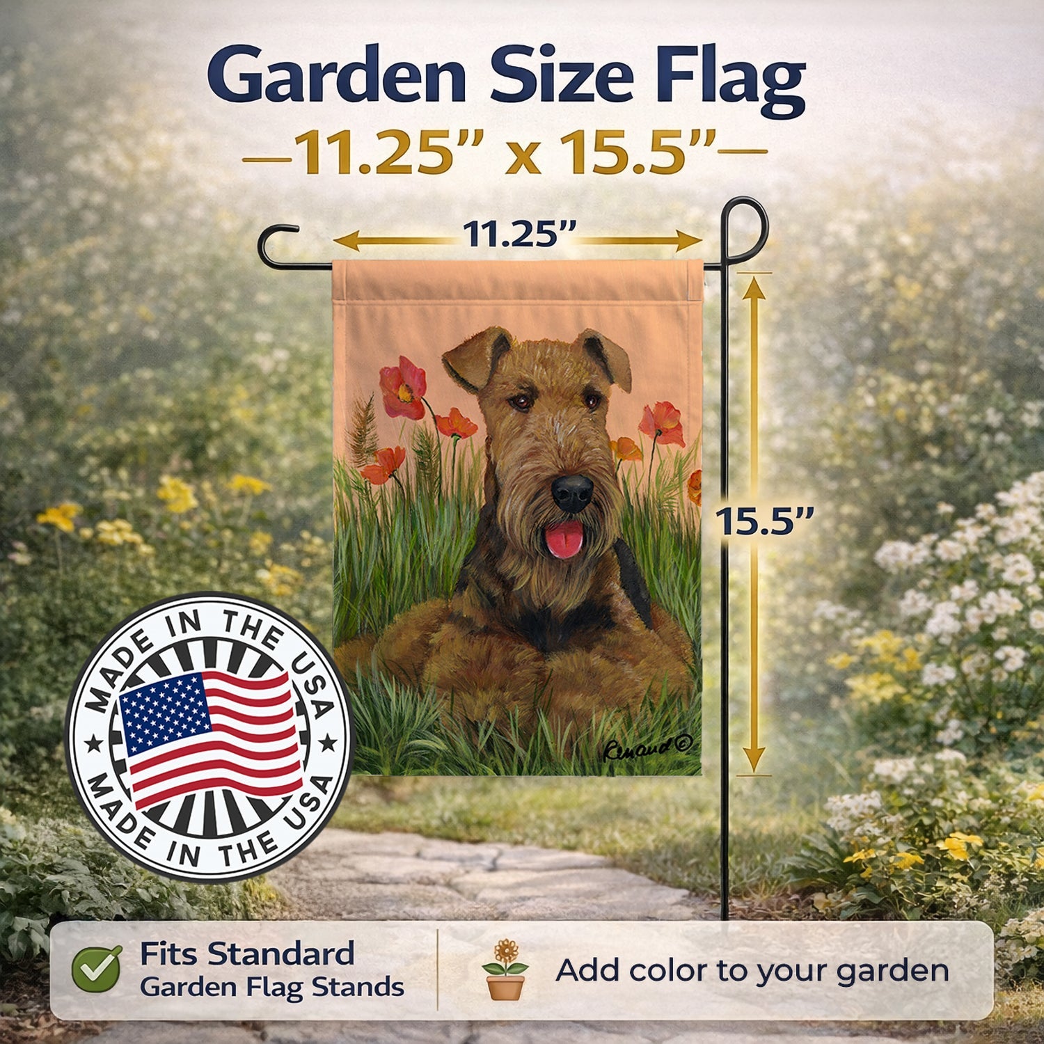 Airedale Terrier Poppies Garden Flag Mailbox Decorative Yard Banner Outside Patio Artwork for Flower Beds, Garden Size, Multicolor