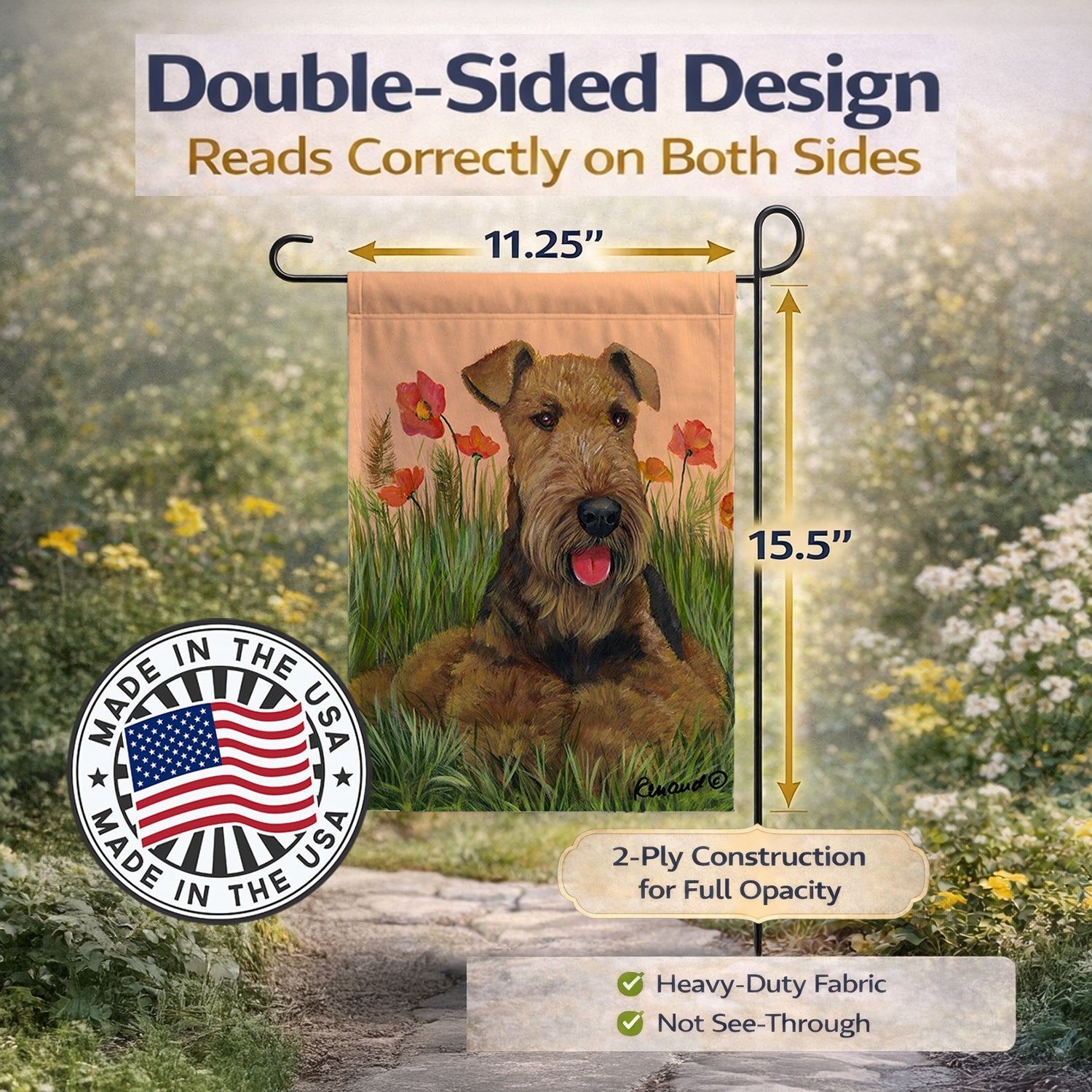 Airedale Terrier Poppies Garden Flag Mailbox Decorative Yard Banner Outside Patio Artwork for Flower Beds, Garden Size, Multicolor