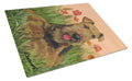 Airedale Terrier Poppies Cutting Board Tempered Glass Kitchen Cutting Surface, Heat Resistant Chopping, Non-Slip Feet, Food Prep & Serving