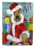 Airedale Santa Christmas House Flag 28x40 Porch Sleeve Pole Decorative Outside Yard Banner Artwork Wall Hanging, Polyester