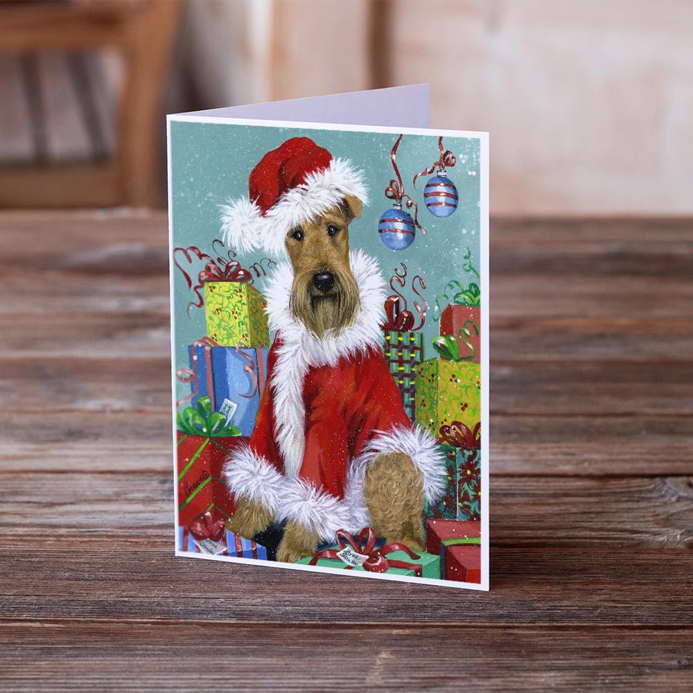 Airedale Santa Christmas Greeting Cards Pack of 8 Blank Cards with Envelopes Whimsical A7 Size 5x7