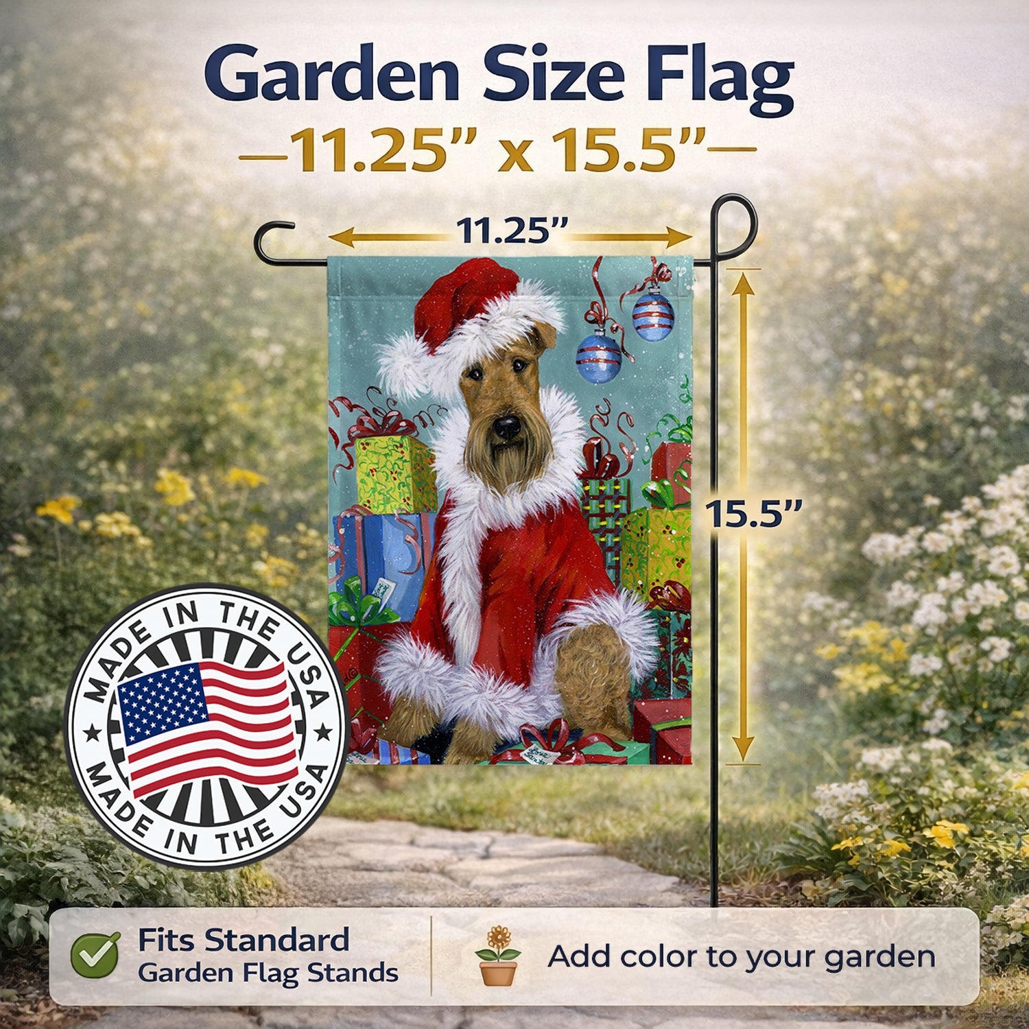 Airedale Santa Christmas Garden Flag Mailbox Decorative Yard Banner Outside Patio Artwork for Flower Beds, Garden Size, Multicolor