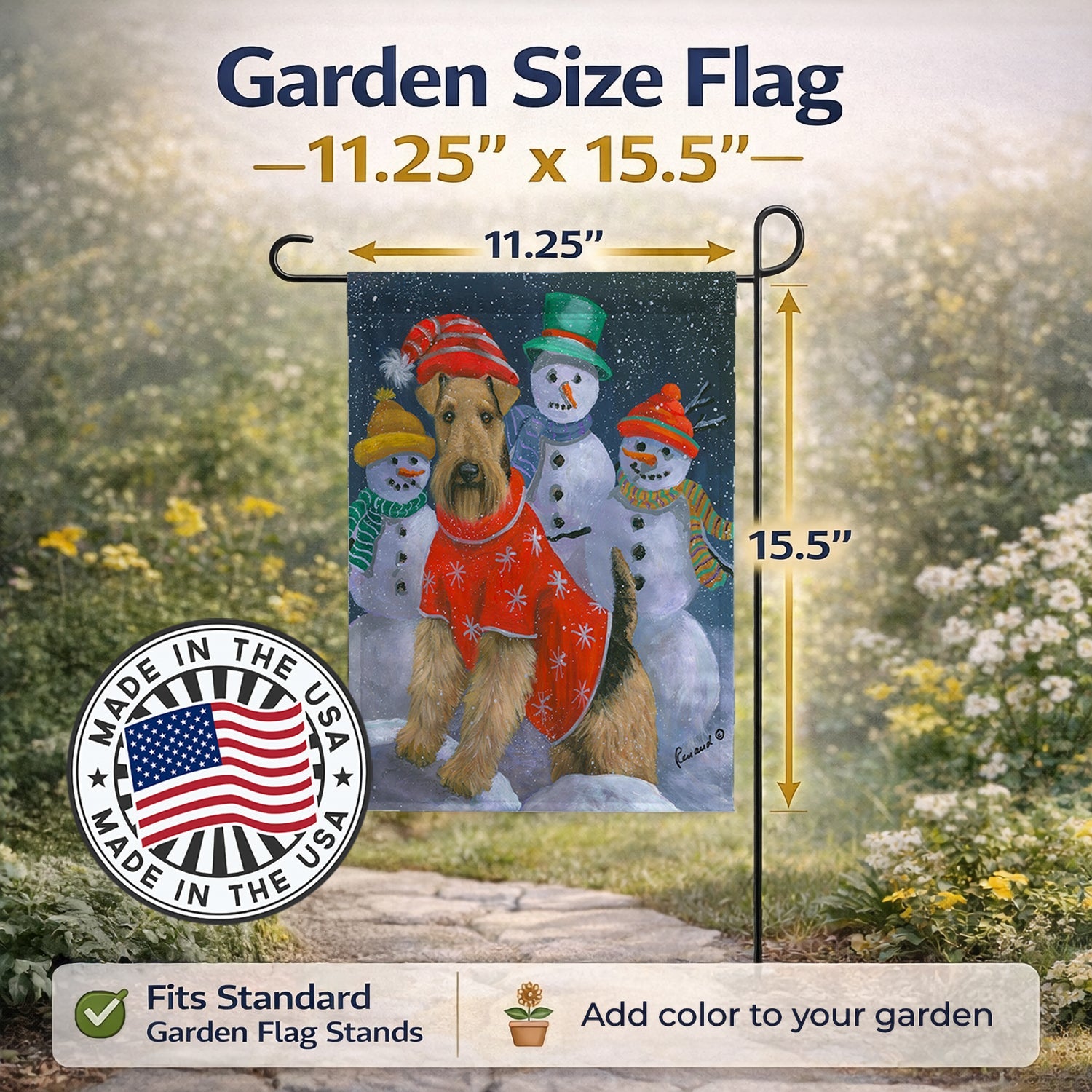 Airedale Snowpeople Christmas Garden Flag Mailbox Decorative Yard Banner Outside Patio Artwork for Flower Beds, Garden Size, Multicolor