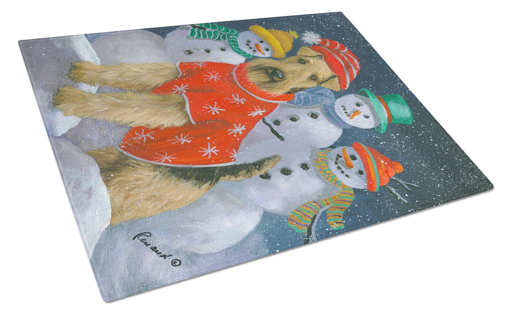 Airedale Snowpeople Christmas Cutting Board Tempered Glass Kitchen Cutting Surface, Heat Resistant Chopping, Non-Slip Feet, Food Prep & Serving
