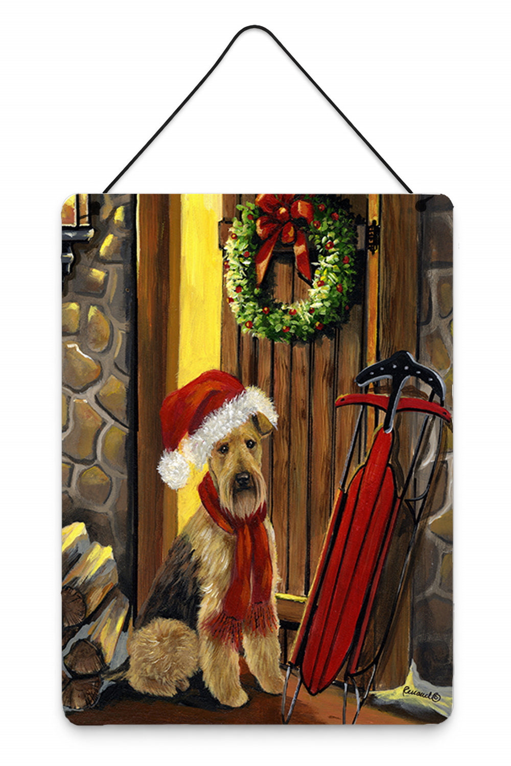 Airedale Welcome Home Christmas Wall or Door Hanging Prints Aluminum Metal Sign Kitchen Wall Bar Bathroom Plaque Home Decor Front Door Plaque, 12x16, Multicolor