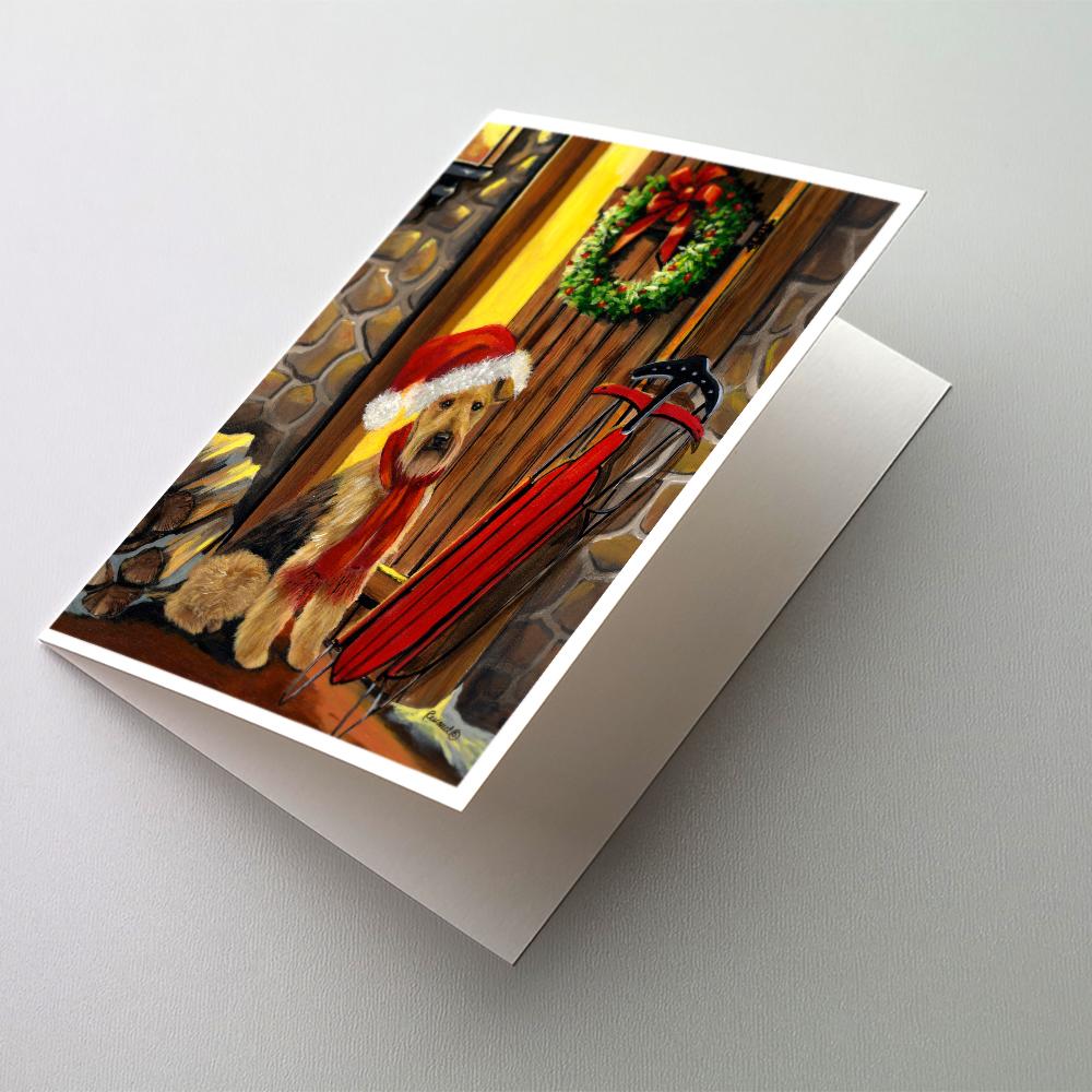 Airedale Welcome Home Christmas Greeting Cards Pack of 8 Blank Cards with Envelopes Whimsical A7 Size 5x7