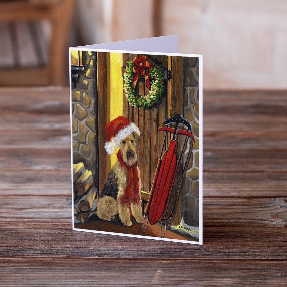 Airedale Welcome Home Christmas Greeting Cards Pack of 8 Blank Cards with Envelopes Whimsical A7 Size 5x7
