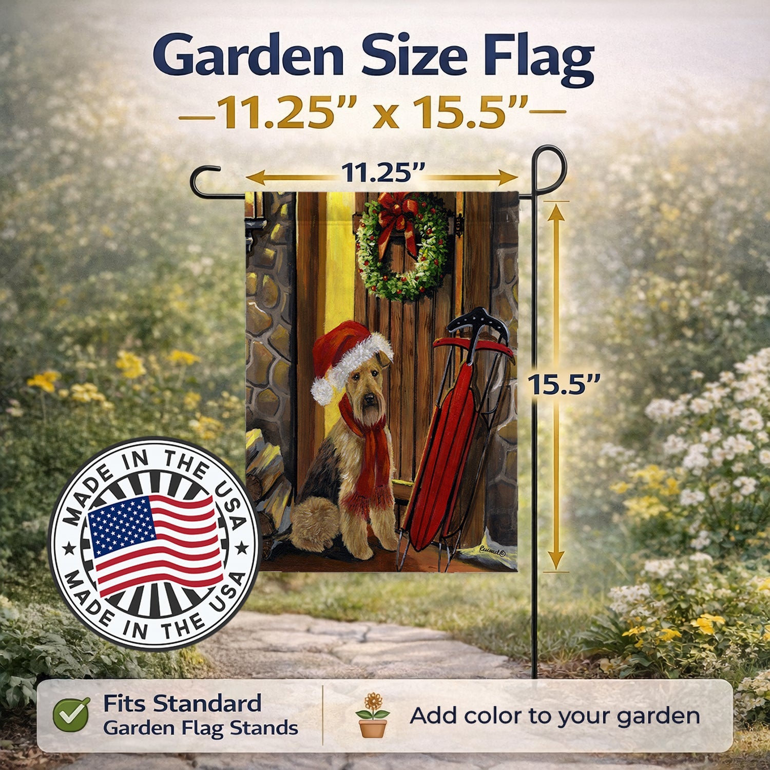 Airedale Welcome Home Christmas Garden Flag Mailbox Decorative Yard Banner Outside Patio Artwork for Flower Beds, Garden Size, Multicolor