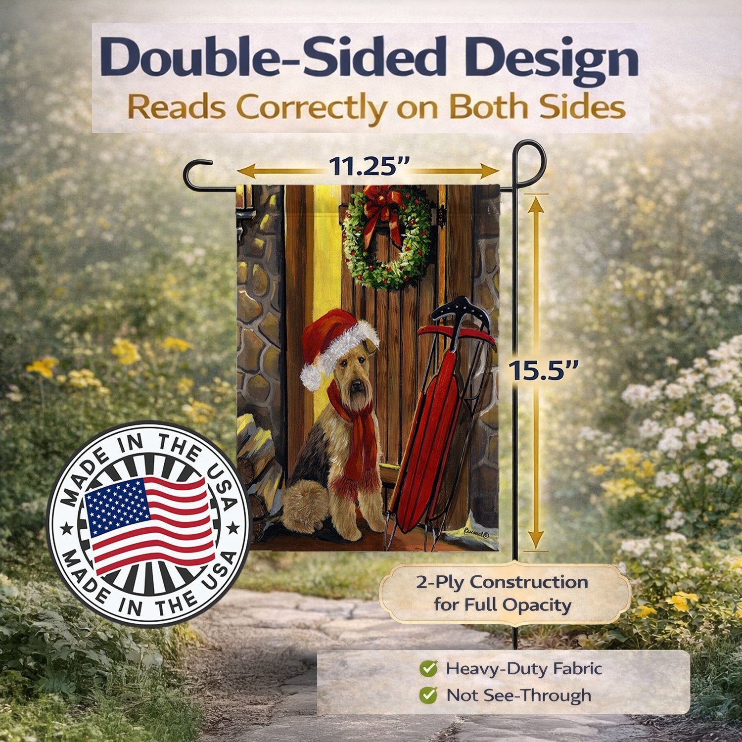 Airedale Welcome Home Christmas Garden Flag Mailbox Decorative Yard Banner Outside Patio Artwork for Flower Beds, Garden Size, Multicolor