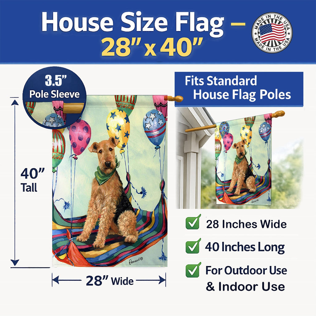 Airedale High Flyer House Flag 28x40 Porch Sleeve Pole Decorative Outside Yard Banner Artwork Wall Hanging, Polyester