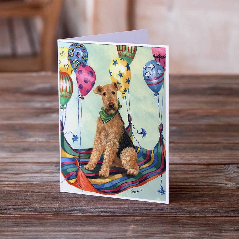 Airedale High Flyer Greeting Cards Pack of 8 Blank Cards with Envelopes Whimsical A7 Size 5x7