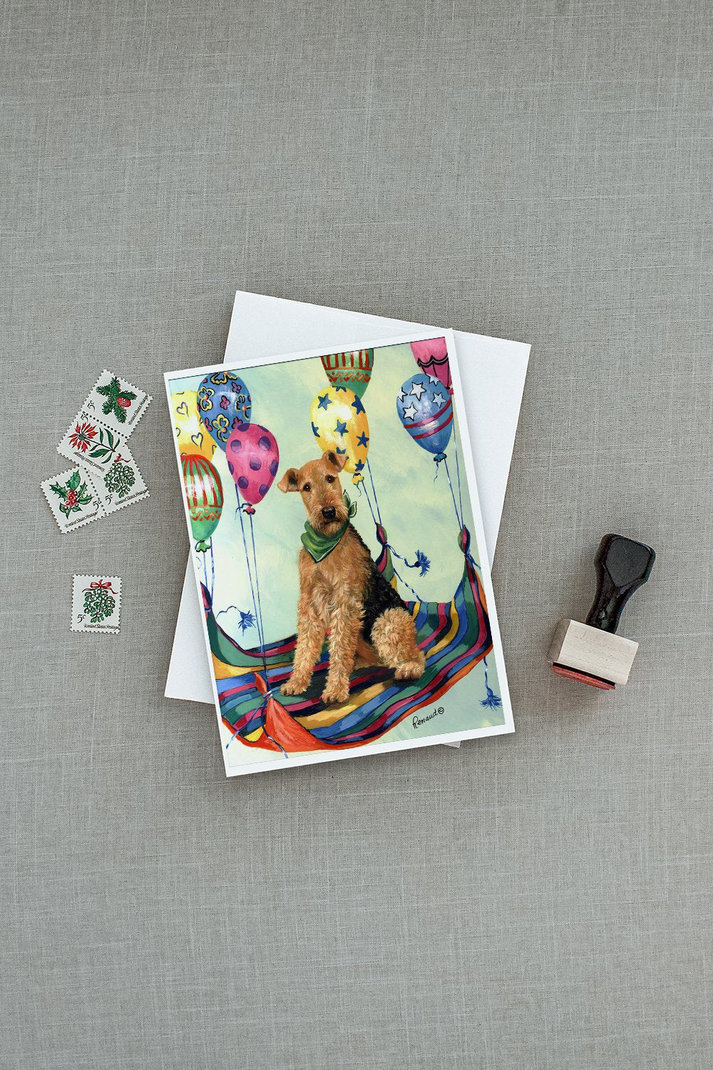 Airedale High Flyer Greeting Cards Pack of 8 Blank Cards with Envelopes Whimsical A7 Size 5x7
