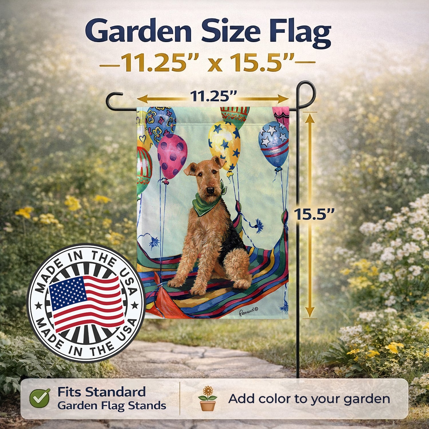 Airedale High Flyer Garden Flag Mailbox Decorative Yard Banner Outside Patio Artwork for Flower Beds, Garden Size, Multicolor