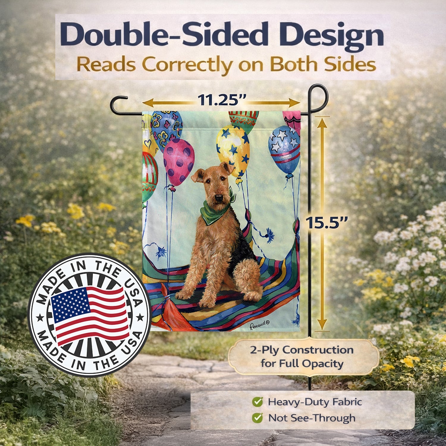 Airedale High Flyer Garden Flag Mailbox Decorative Yard Banner Outside Patio Artwork for Flower Beds, Garden Size, Multicolor