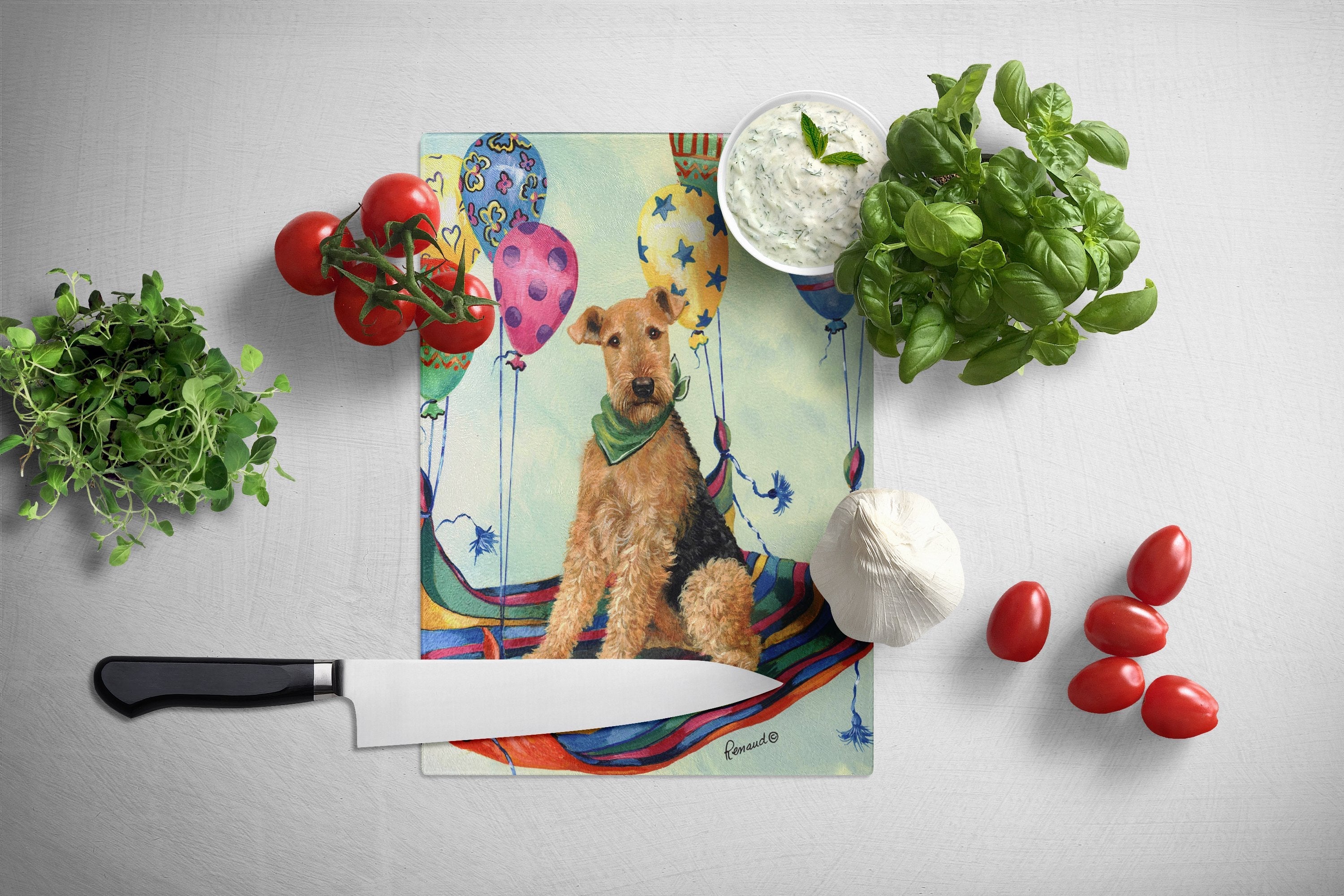 Airedale High Flyer Cutting Board Tempered Glass Kitchen Cutting Surface, Heat Resistant Chopping, Non-Slip Feet, Food Prep & Serving