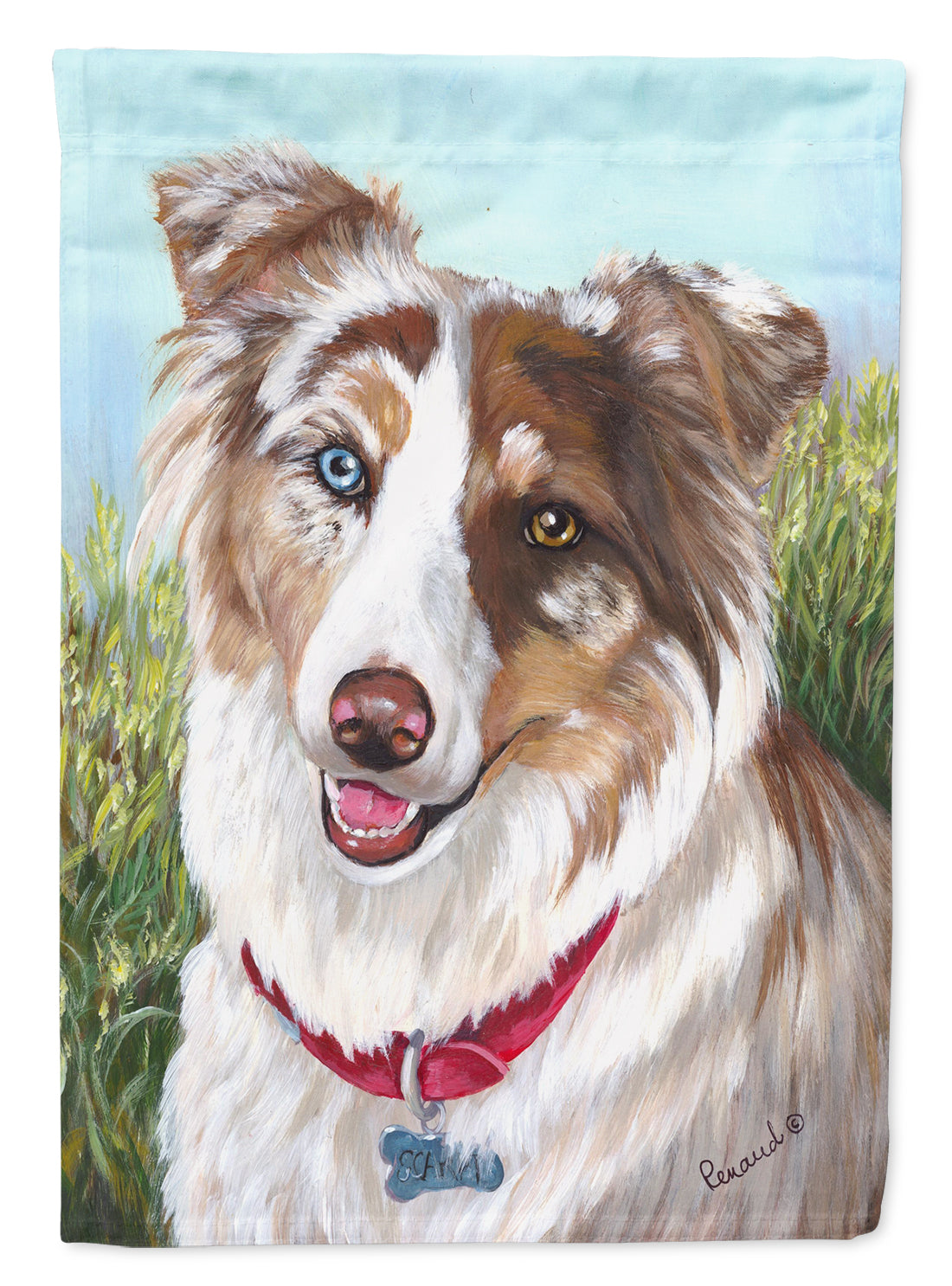 Australian Shepherd Scarlet House Flag 28x40 Porch Sleeve Pole Decorative Outside Yard Banner Artwork Wall Hanging, Polyester