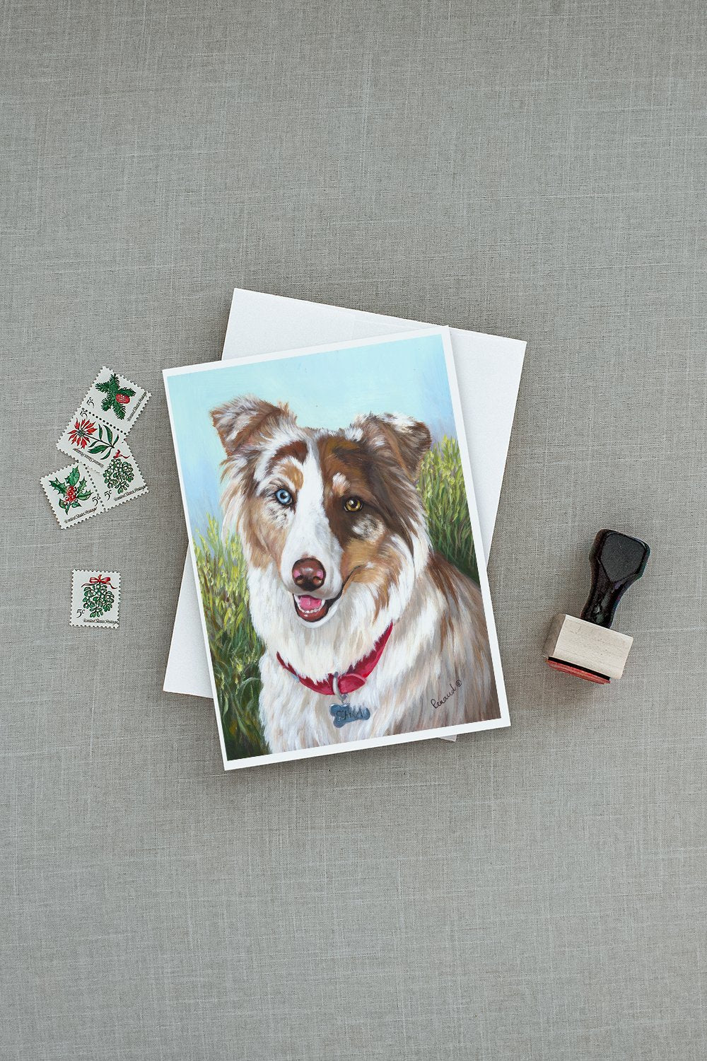 Australian Shepherd Scarlet Greeting Cards Pack of 8 Blank Cards with Envelopes Whimsical A7 Size 5x7
