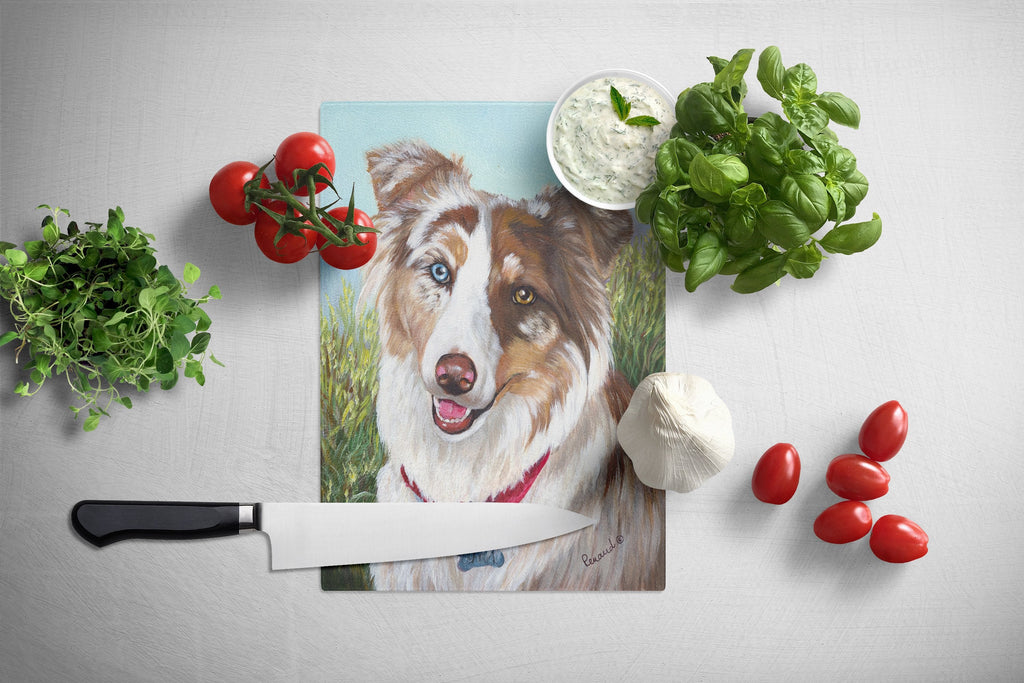 Australian Shepherd Scarlet Cutting Board Tempered Glass Kitchen Cutting Surface, Heat Resistant Chopping, Non-Slip Feet, Food Prep & Serving