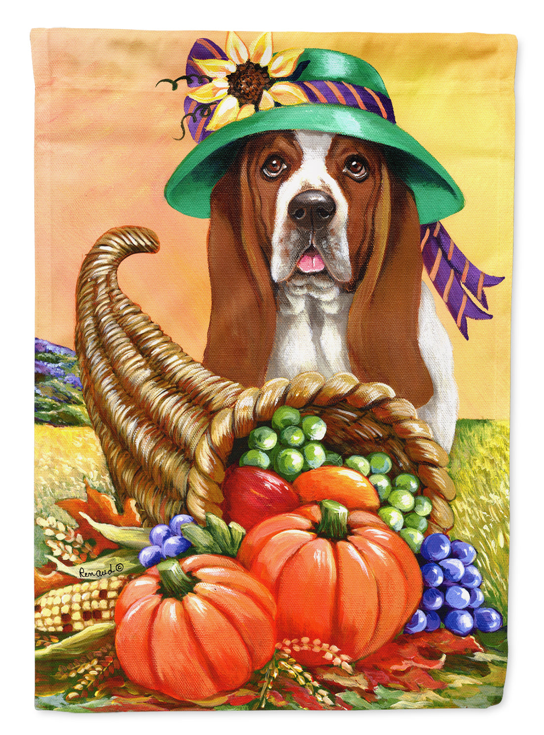 Basset Hound Autumn House Flag 28x40 Porch Sleeve Pole Decorative Outside Yard Banner Artwork Wall Hanging, Polyester