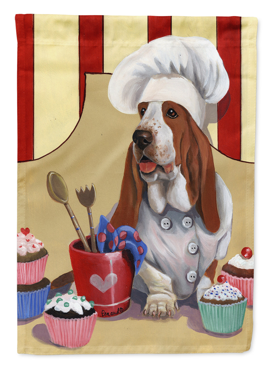 Basset Hound Cupcake Hound House Flag 28x40 Porch Sleeve Pole Decorative Outside Yard Banner Artwork Wall Hanging, Polyester