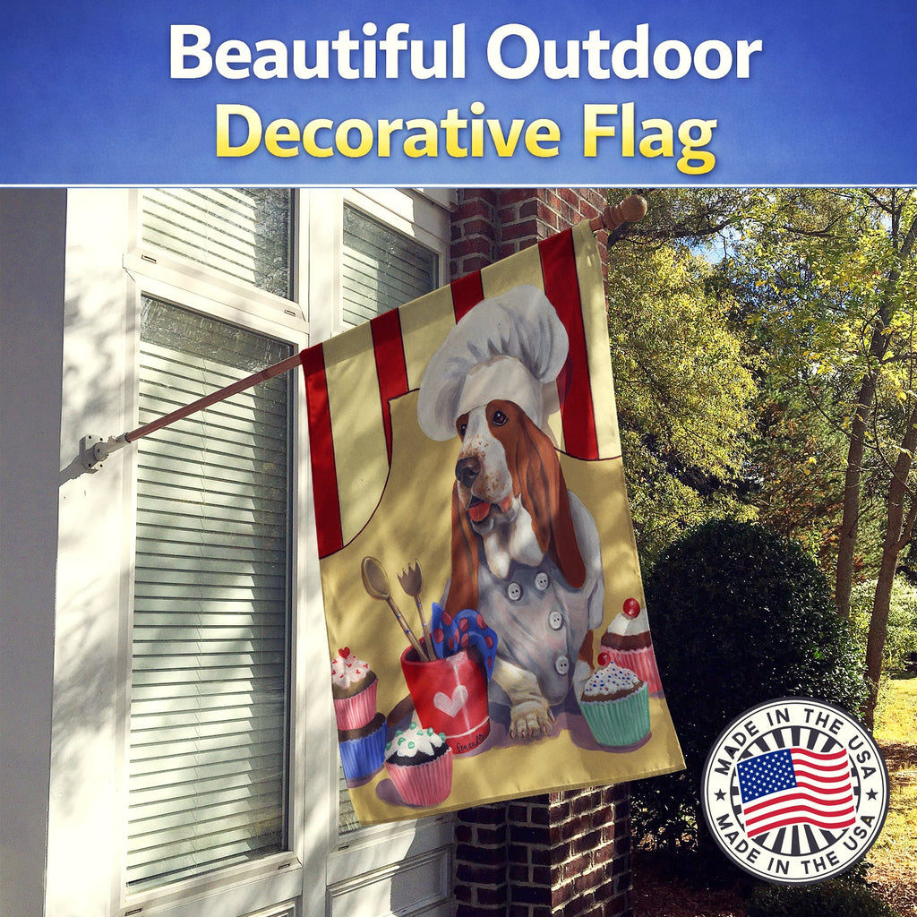 Basset Hound Cupcake Hound House Flag 28x40 Porch Sleeve Pole Decorative Outside Yard Banner Artwork Wall Hanging, Polyester