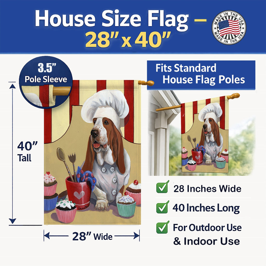 Basset Hound Cupcake Hound House Flag 28x40 Porch Sleeve Pole Decorative Outside Yard Banner Artwork Wall Hanging, Polyester