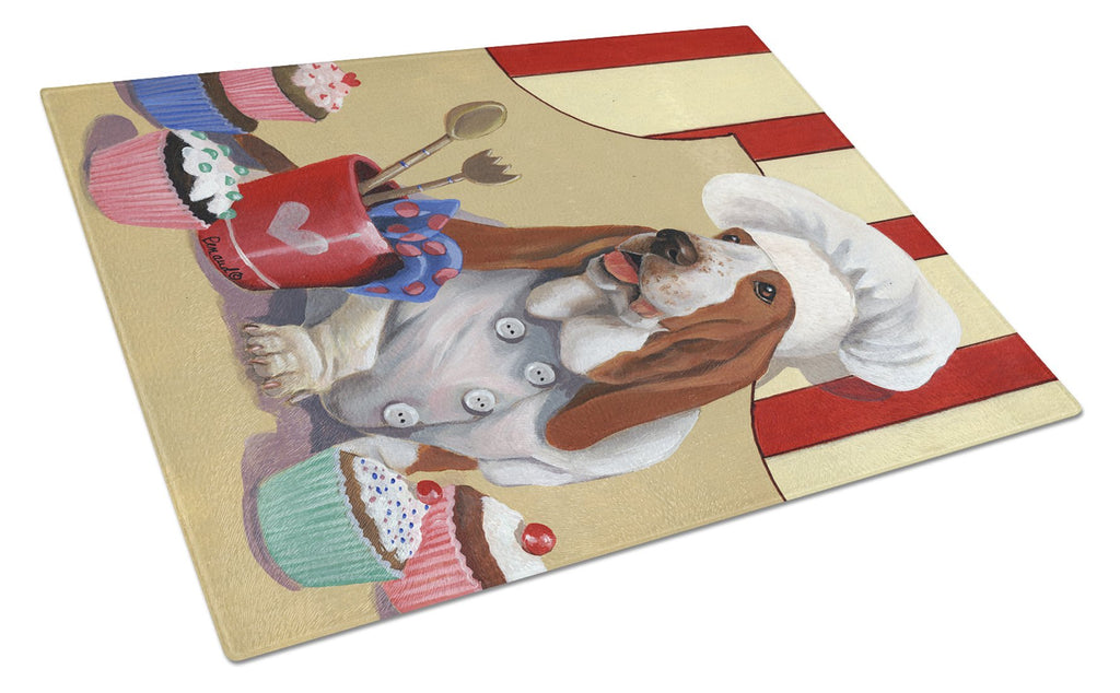 Basset Hound Cupcake Hound Cutting Board Tempered Glass Kitchen Cutting Surface, Heat Resistant Chopping, Non-Slip Feet, Food Prep & Serving