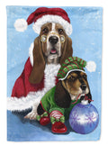 Basset Hound Santa Christmas House Flag 28x40 Porch Sleeve Pole Decorative Outside Yard Banner Artwork Wall Hanging, Polyester