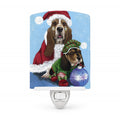 Basset Hound Santa Christmas Ceramic Night Light Compact, UL-Certified, Ideal for Bedroom, Bathroom, Nursery, Hallway, Kitchen, 6x4x3, Multicolor