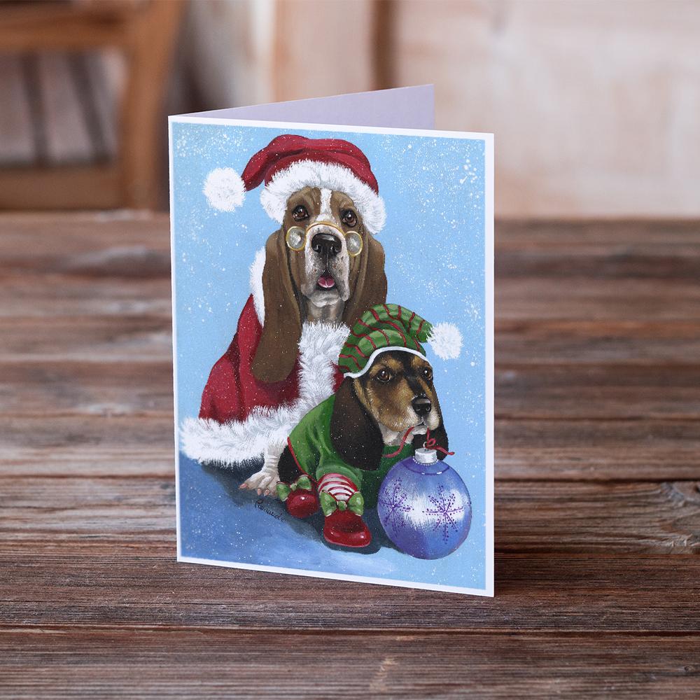 Basset Hound Santa Christmas Greeting Cards Pack of 8 Blank Cards with Envelopes Whimsical A7 Size 5x7