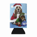 Basset Hound Santa Christmas Wine Bottle Hugger Gift Sleeve for Standard 750 ml Bottles, Insulated Reusable Also Fits Mini Shot & Pint Bottles