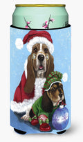 Basset Hound Santa Christmas Tall Boy Hugger Can Cooler Sleeve Machine Washable Drink Collapsible Insulator Beverage Insulated Holder