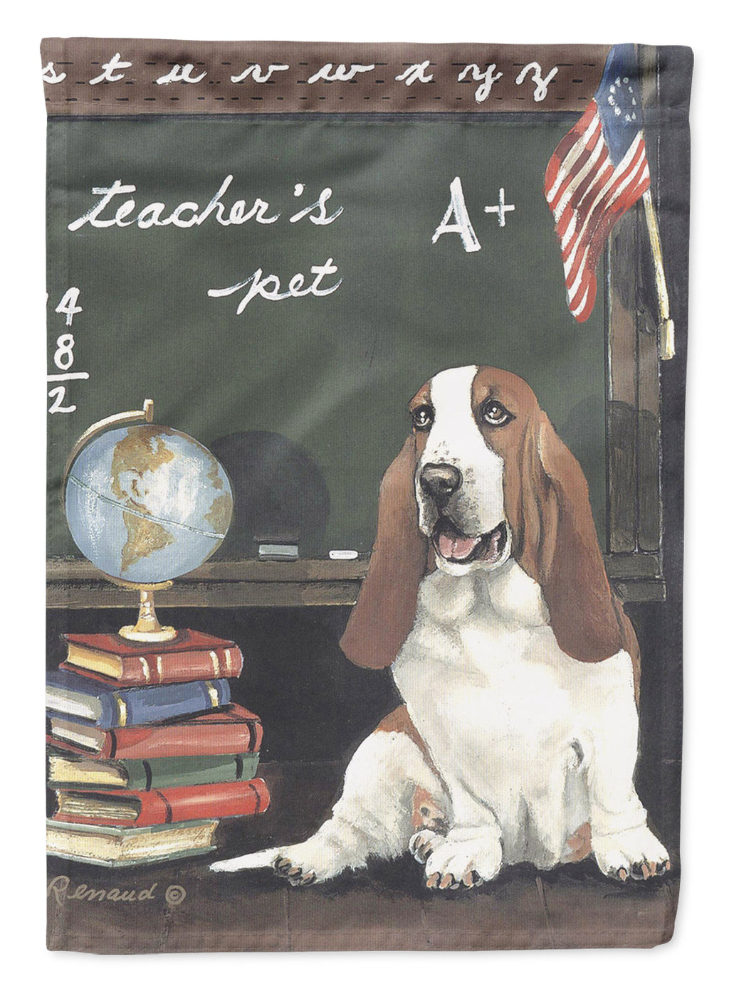Basset Hound Teacher's Pet House Flag 28x40 Porch Sleeve Pole Decorative Outside Yard Banner Artwork Wall Hanging, Polyester