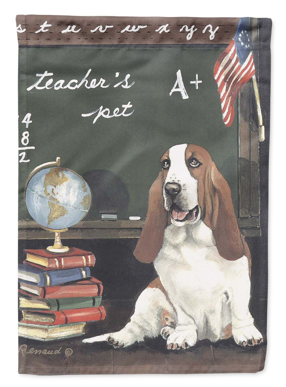 Basset Hound Teacher's Pet House Flag 28x40 Porch Sleeve Pole Decorative Outside Yard Banner Artwork Wall Hanging, Polyester