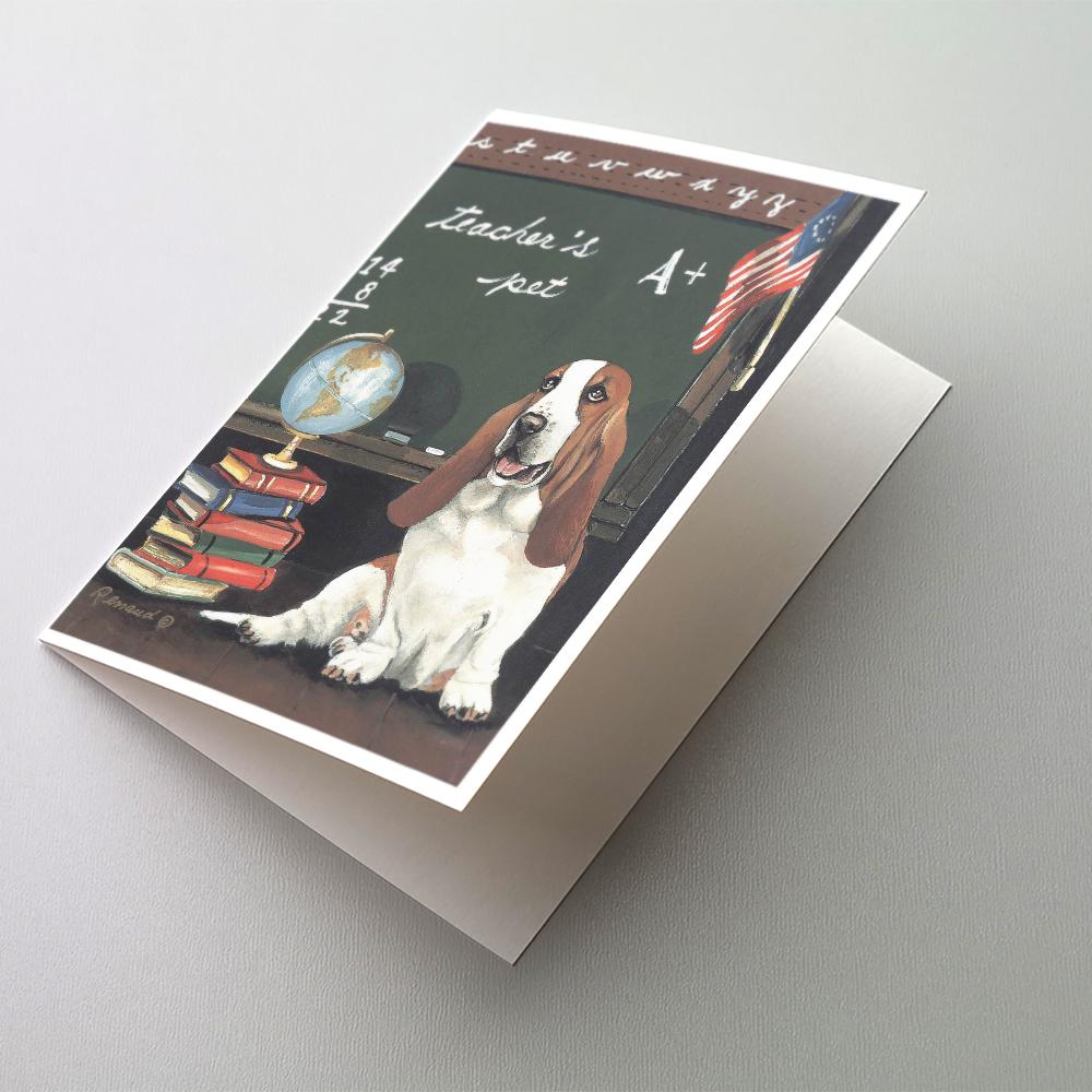 Basset Hound Teacher's Pet Greeting Cards Pack of 8 Blank Cards with Envelopes Whimsical A7 Size 5x7