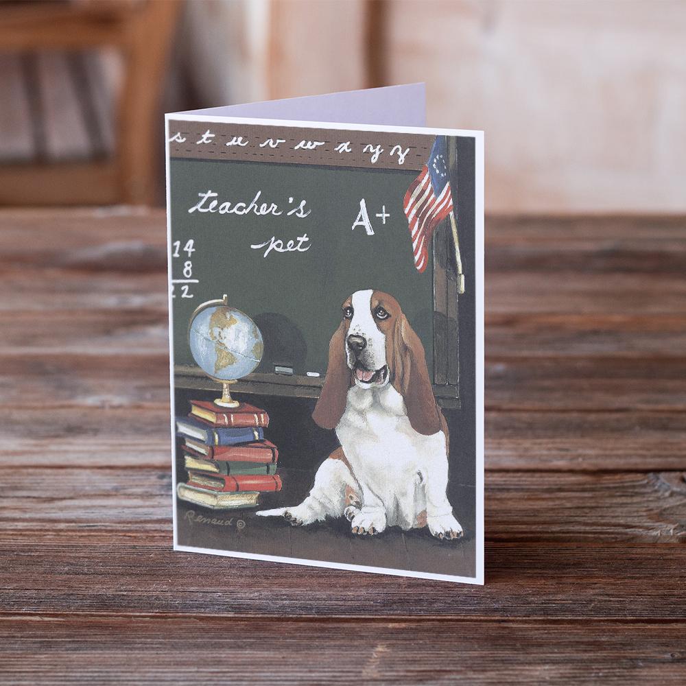 Basset Hound Teacher's Pet Greeting Cards Pack of 8 Blank Cards with Envelopes Whimsical A7 Size 5x7