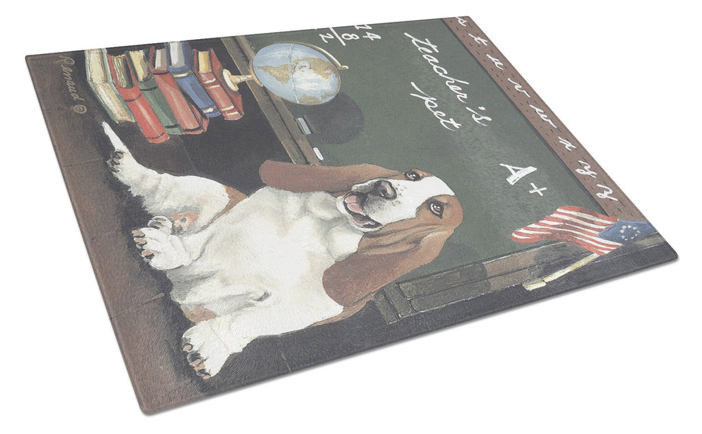 Basset Hound Teacher's Pet Cutting Board Tempered Glass Kitchen Cutting Surface, Heat Resistant Chopping, Non-Slip Feet, Food Prep & Serving
