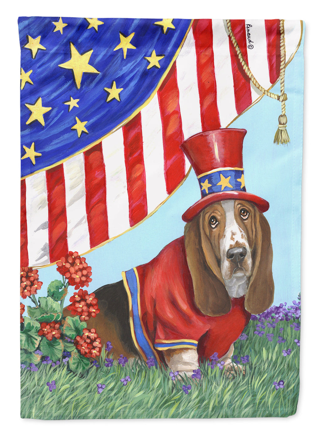Basset Hound USA House Flag 28x40 Porch Sleeve Pole Decorative Outside Yard Banner Artwork Wall Hanging, Polyester
