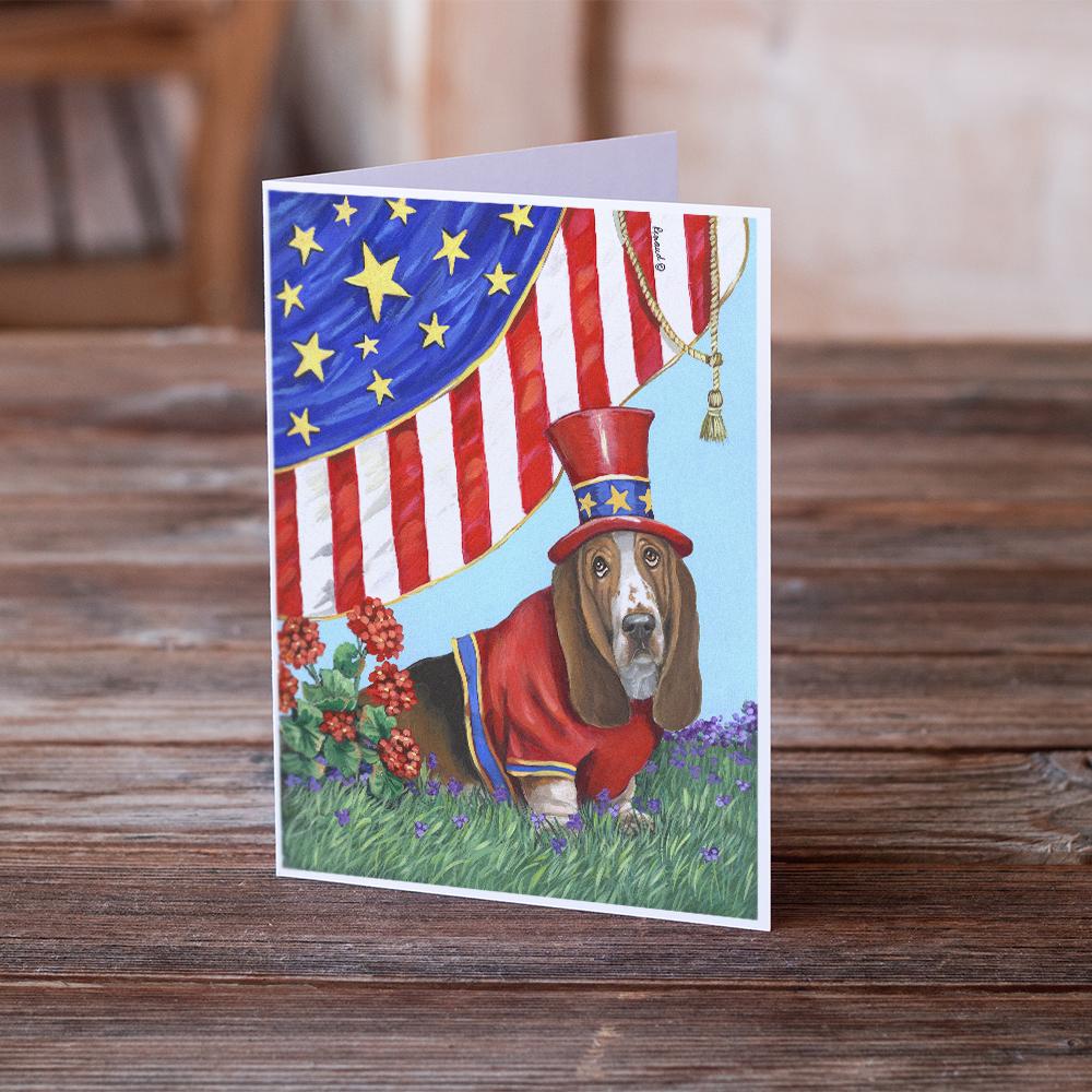 Basset Hound USA Greeting Cards Pack of 8 Blank Cards with Envelopes Whimsical A7 Size 5x7