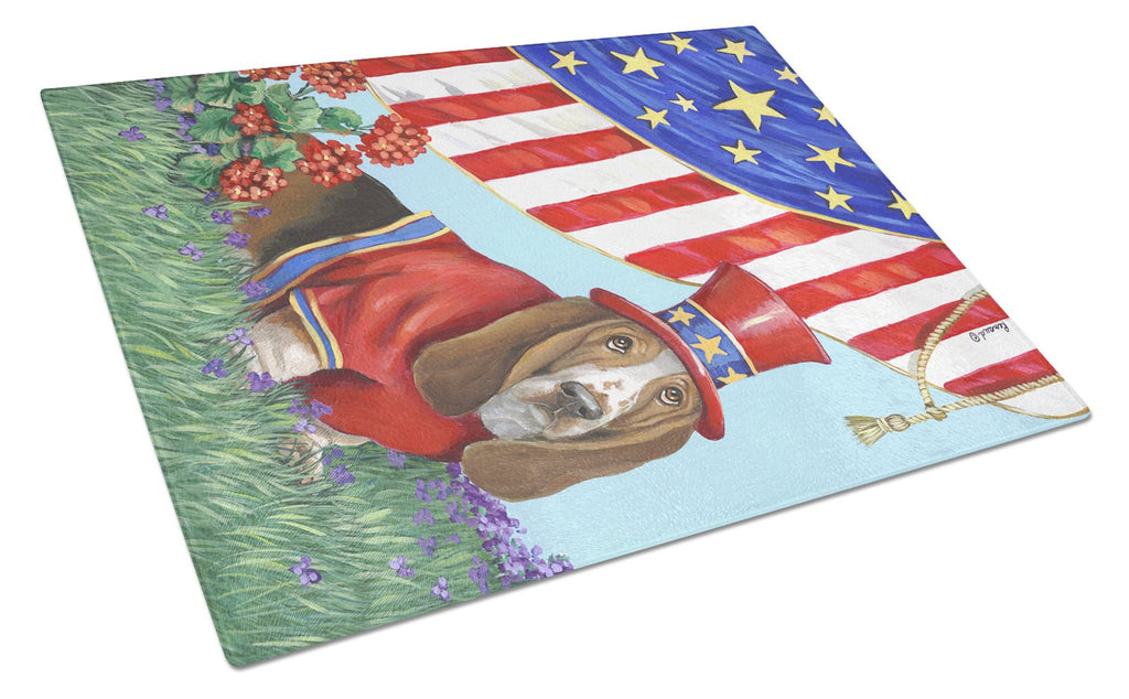 Basset Hound USA Cutting Board Tempered Glass Kitchen Cutting Surface, Heat Resistant Chopping, Non-Slip Feet, Food Prep & Serving