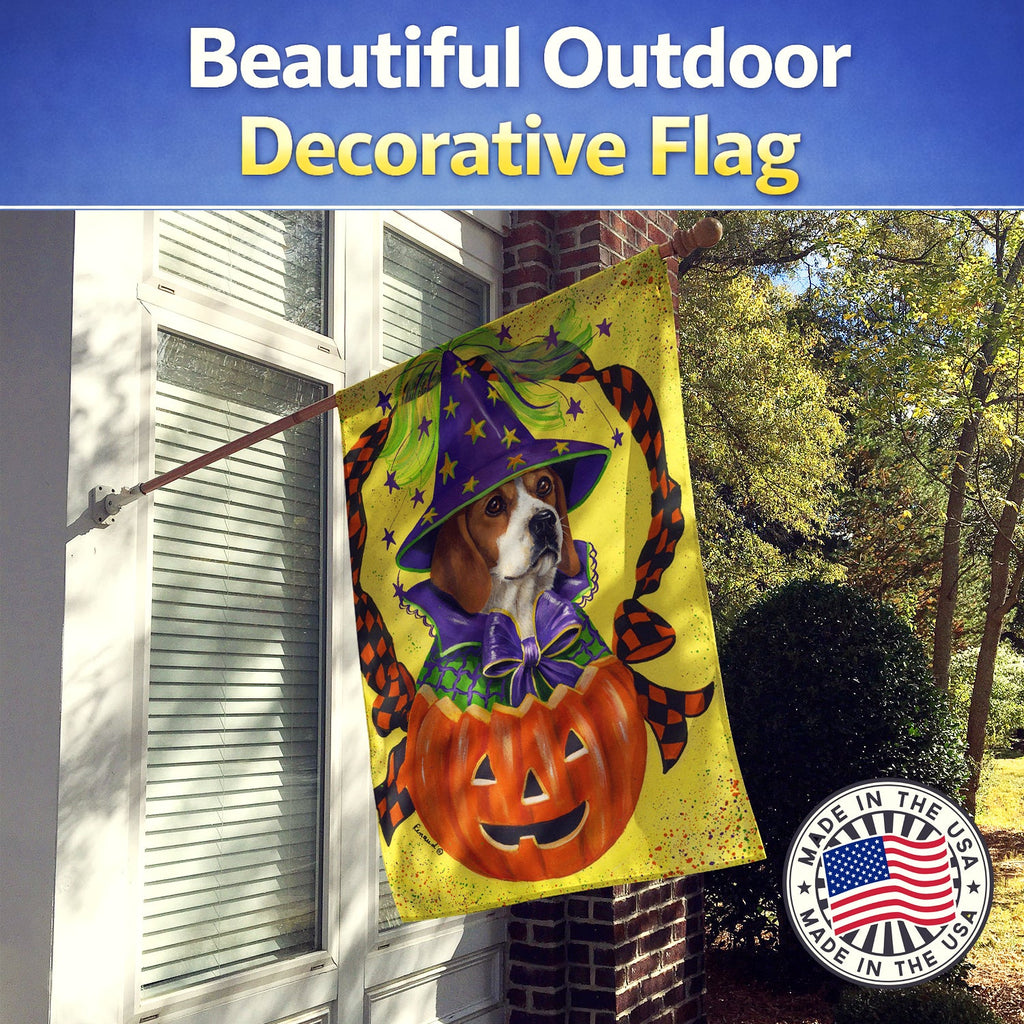Beagle Halloweenie House Flag 28x40 Porch Sleeve Pole Decorative Outside Yard Banner Artwork Wall Hanging, Polyester