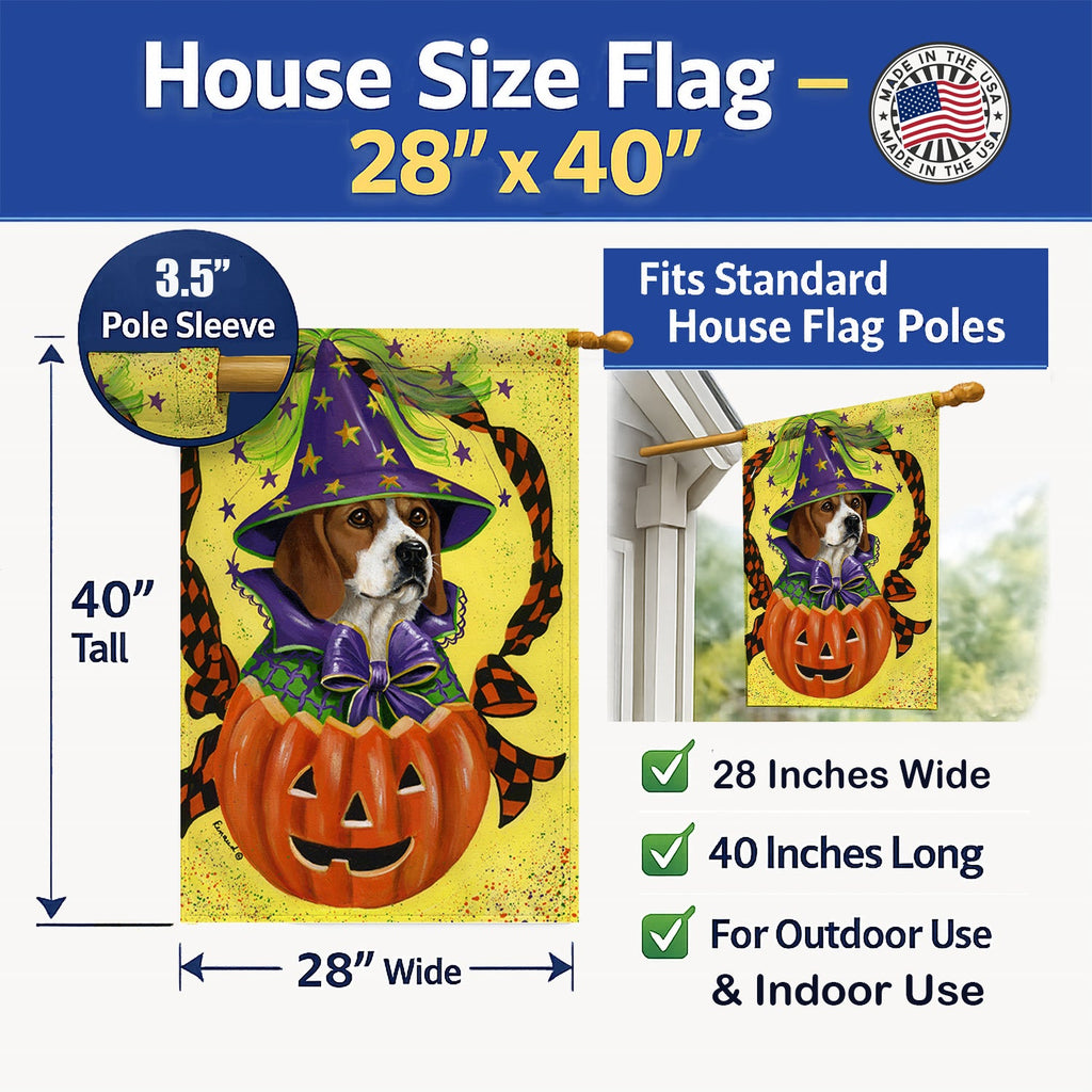 Beagle Halloweenie House Flag 28x40 Porch Sleeve Pole Decorative Outside Yard Banner Artwork Wall Hanging, Polyester