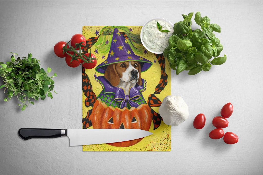 Beagle Halloweenie Cutting Board Tempered Glass Kitchen Cutting Surface, Heat Resistant Chopping, Non-Slip Feet, Food Prep & Serving