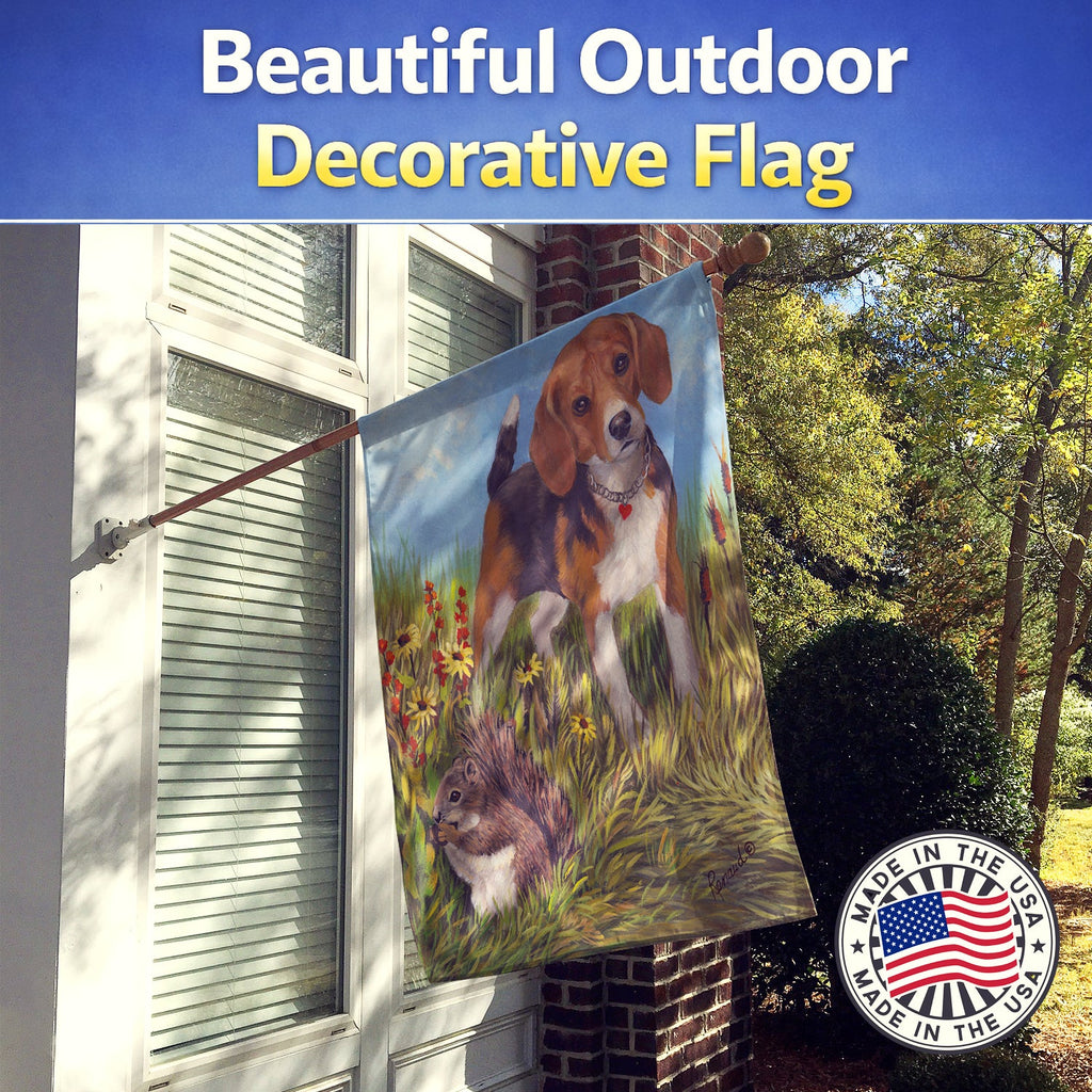 Beagle Hunter Hunted House Flag 28x40 Porch Sleeve Pole Decorative Outside Yard Banner Artwork Wall Hanging, Polyester